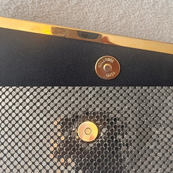 Vintage 80s Black Mesh Evening Clutch with Gold Trim - Picture 15 of 16